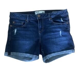 GARAGE 07 WOMEN'S DISTRESSED ROLL CUFF STRETCH DENIM JEAN SHORTS 32" WAIST-EUC